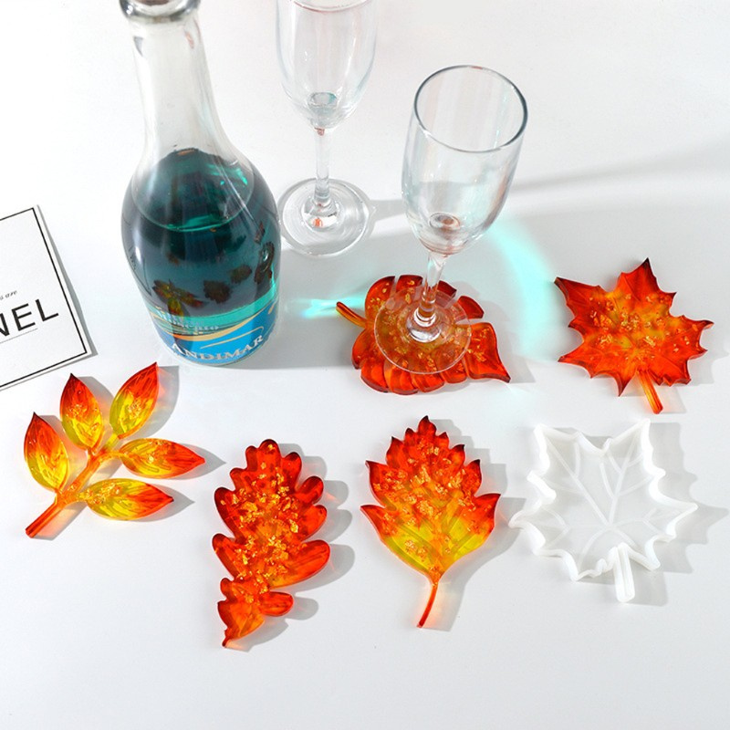 NAV 5Pcs Leaves Coaster Silicone Resin Mold Tropical Maple Leaf Resin Casting Mold for Casting Resin Concrete Art Crafts