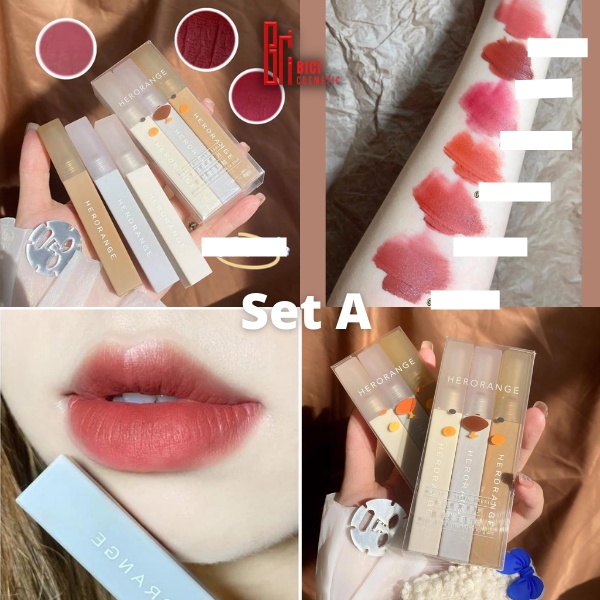 Set 3 Son Kem Lì Herorange Vuông Gấu Xanh Mùa Đông Winter Matte Lip Glaze Nội Địa Trung