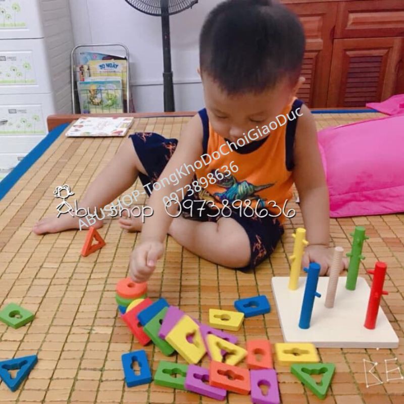 Đồ chơi luồn cọc 5 trụ cho bé, Đồ chơi rèn luyện vận động tinh và não bộ cho trẻ