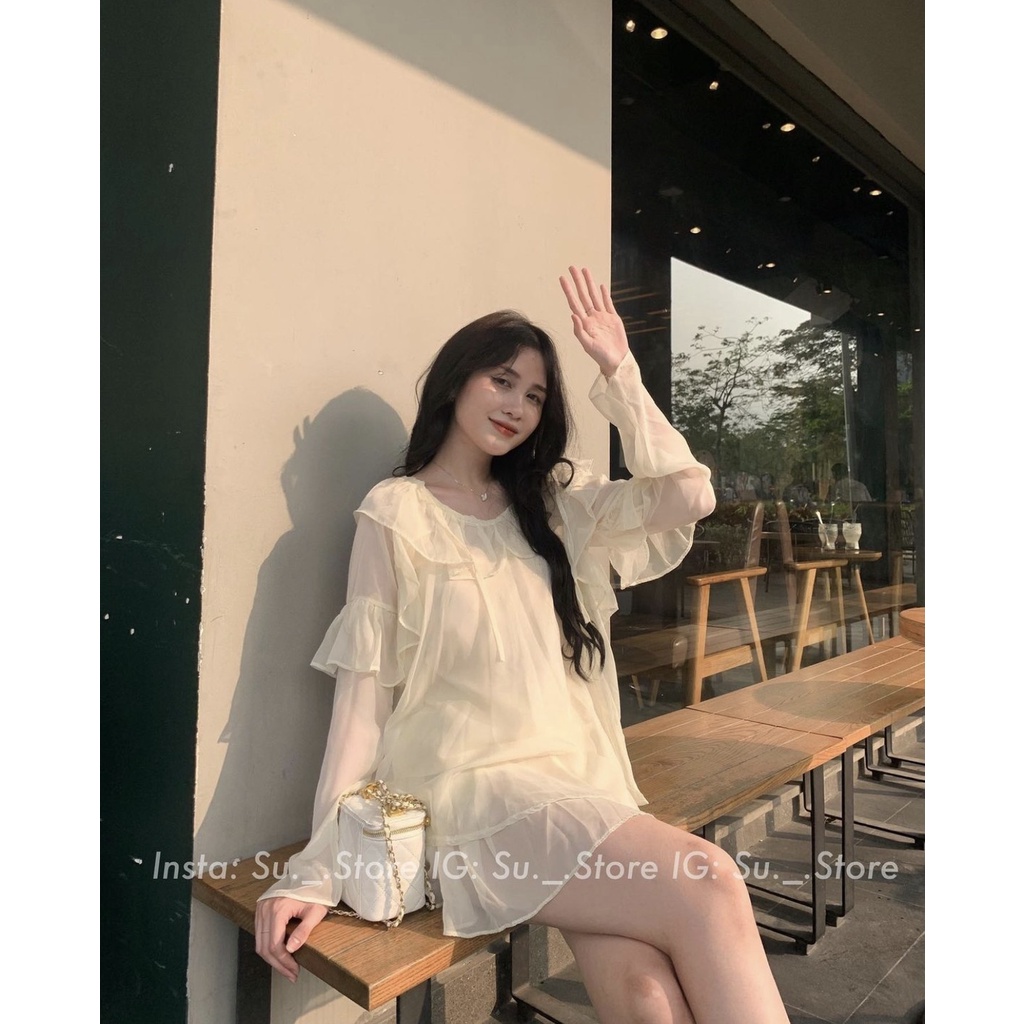Set 3in1 gồm áo voan tơ kèm áo hai dây và quần 2 tầng