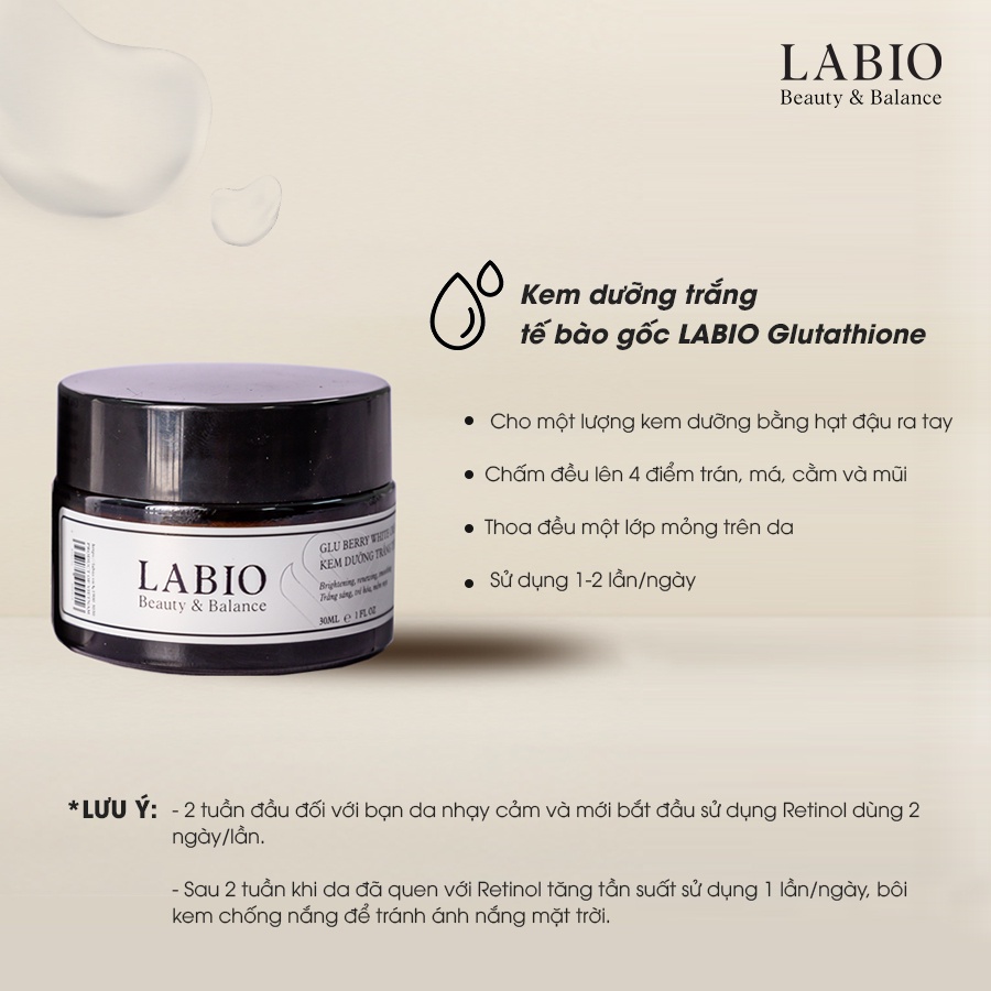 Combo 2 Sữa Rửa Mặt & Kem Dưỡng Trắng, Cấp Ẩm, Chống Lão Hóa Da LABIO Glutathione