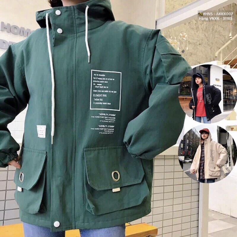 🌈𝐆𝐈𝐀́ 𝐗𝐔̛𝐎̛̉𝐍𝐆💢 052 Áo Khoác Jackets KaKi 2 Lớp Túi In Chữ Siêu Hot