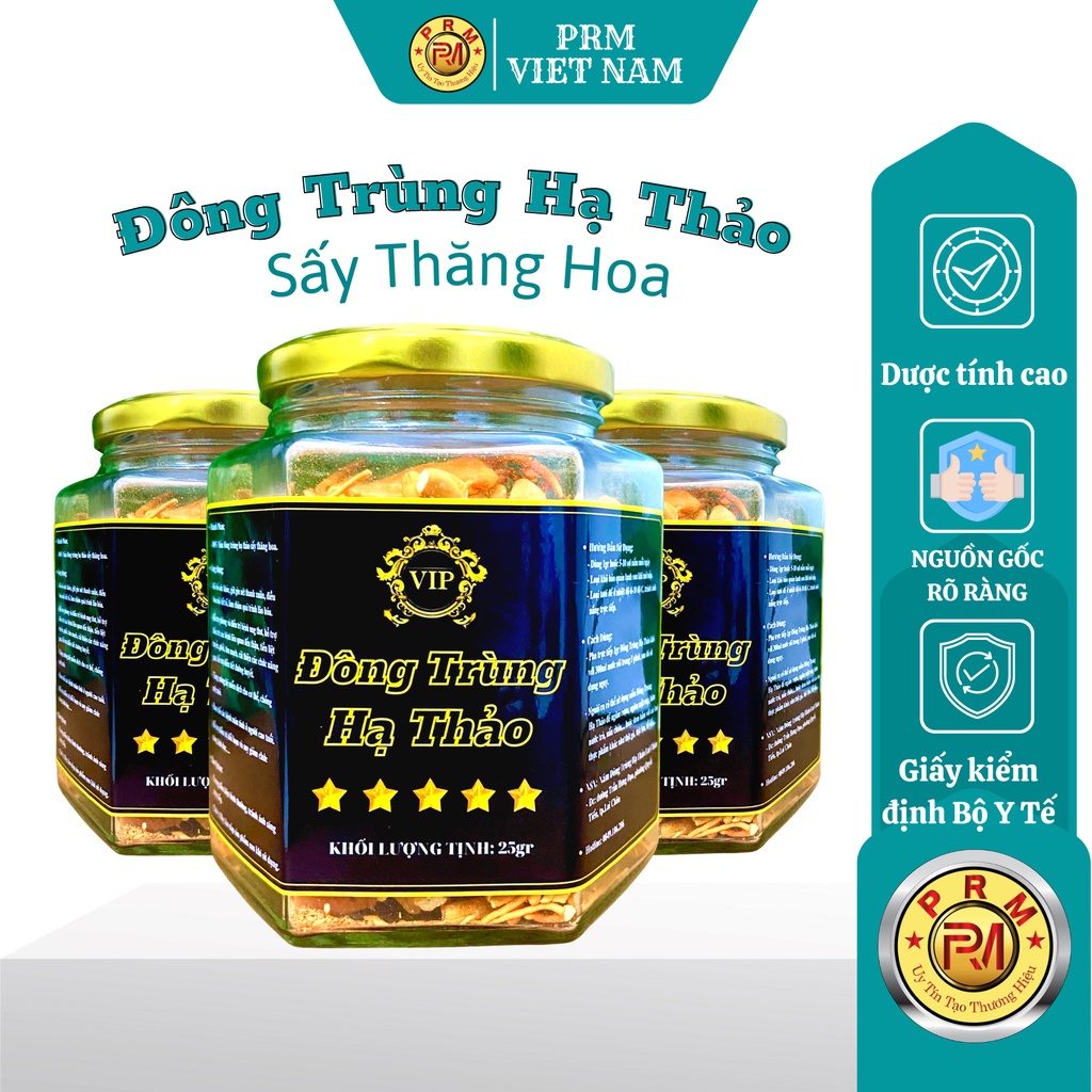 Đông trùng hạ thảo khô hộp 25g sấy thăng hoa, nấm đông trùng loại thượng hạng đạt tiêu chuẩn của Viện Hàn Lâm VN