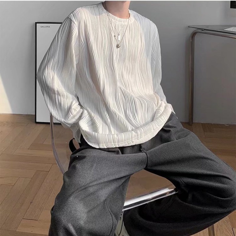 Áo thun tay dài cổ tròn màu trơn phong cách Hàn Quốc thời trang cho nam và nữ