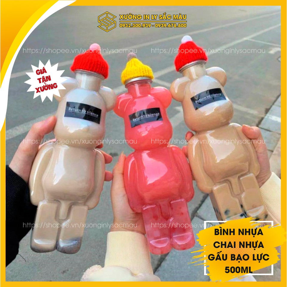 Sỉ 50 bình Gấu Beabrick, Gấu lùn Teddy, Gấu Pooh đựng nước ép, trà sữa, sinh tố hot trend