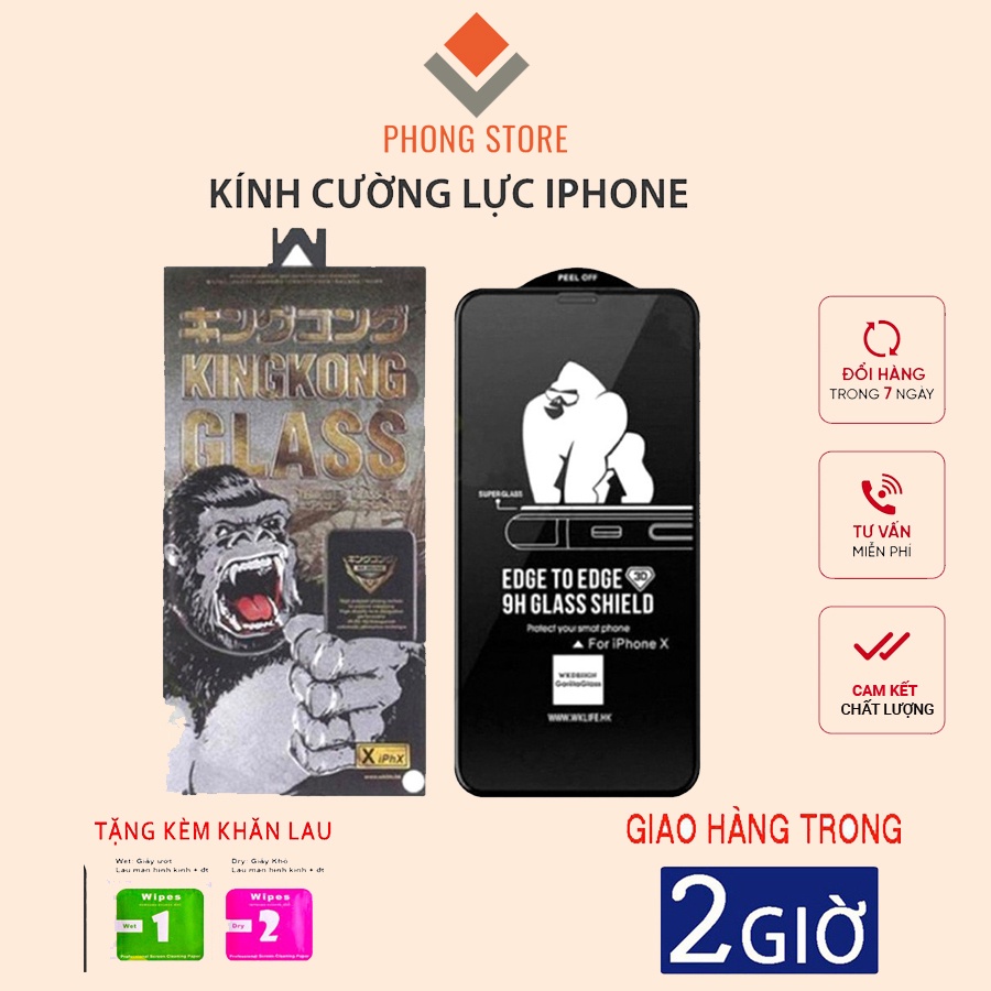 Kính cường lực KingKong 3D Full màn cho iP 6 - 13 pro max, miếng dán bảo vệ màn hình - PHONG STORE