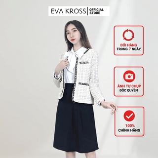 Áo dạ tweed đính ngọc phối 2 túi, áo khoác dáng ngắn sang chảnh EVA KROSS AK68