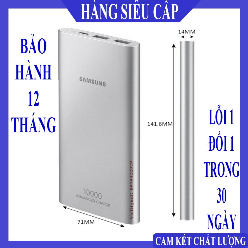 [Sạc Samsung] Sạc Dự Phòng, Pin Sạc Dự Phòng Samsung 10000mAh, Sử Dụng Tiện Lợi Đầu Ra 2 Cổng Sạc USB, Bảo Hành 12 Tháng