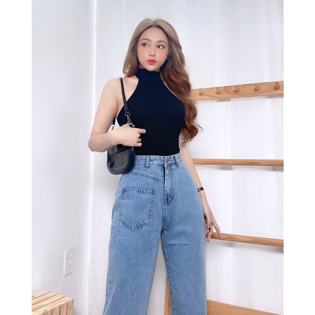 Quần baggy ống rộng Kpboutique màu xanh nhạt quần jean ống rộng chất jean mềm mịn mặc rất thoả mái dáng quần chuẩn fom