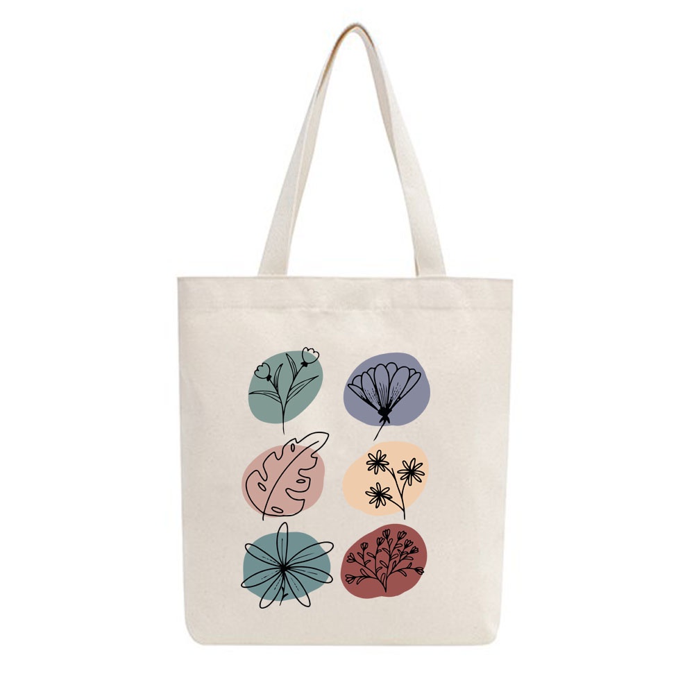 Túi tote vải mộc Tiệm nhà Pony dây kéo in hình Minimalist Flowers PM131