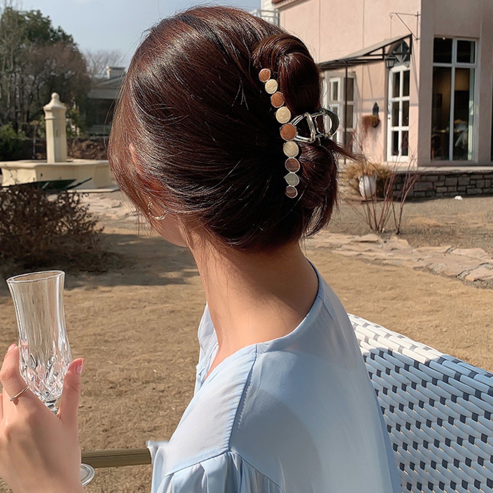 Kẹp tóc kim loại hình tròn lớn phong cách retro cho nữ