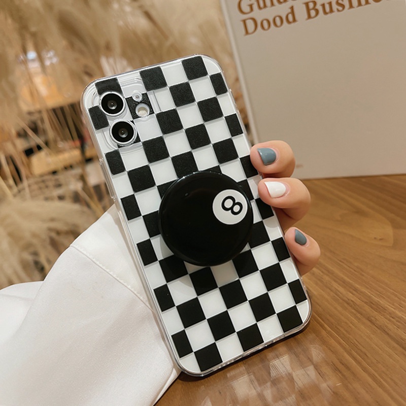 Ốp điện thoại mềm họa tiết caro có giá đỡ thích hợp cho iphone 7 8 plus xr xs 11 12 13 14 15 mini pro max