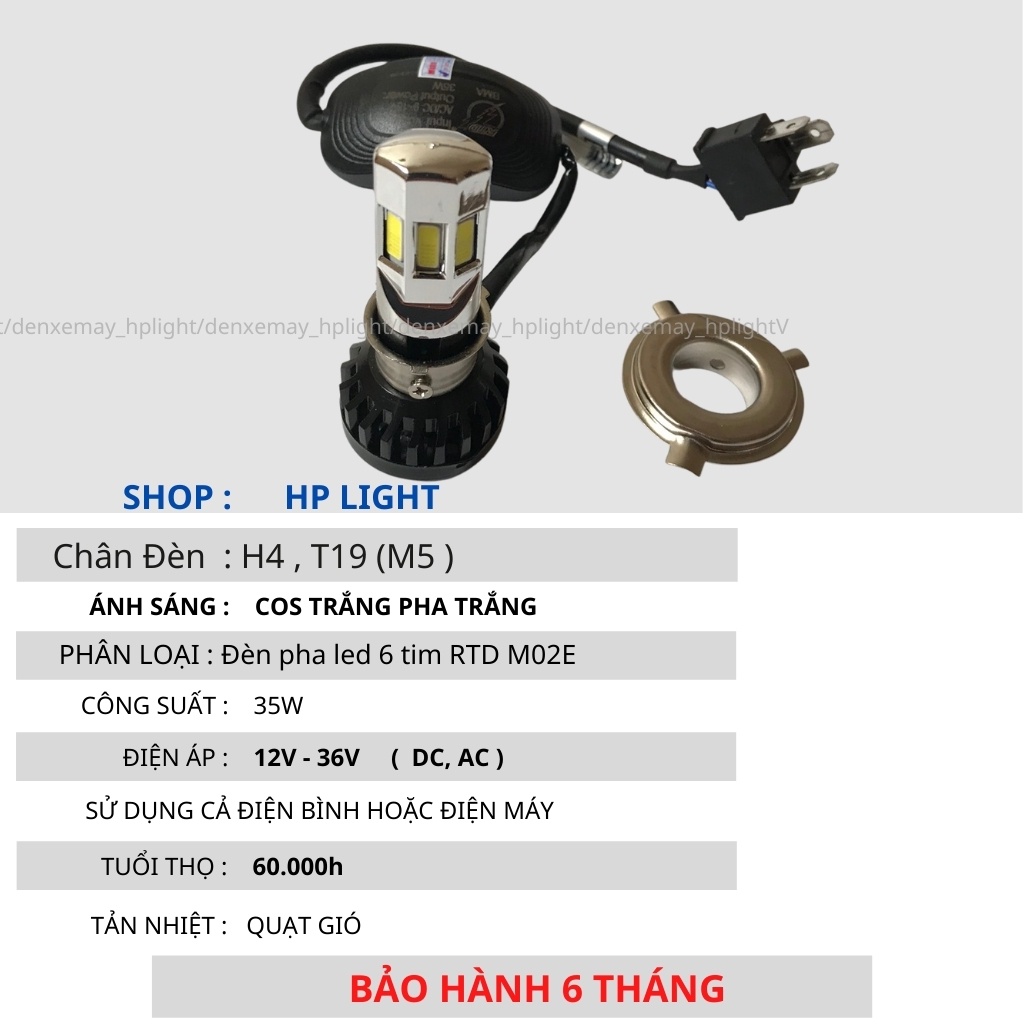 Đèn Led Xe Máy 6 Tim Led RTD Siêu Sáng H4 M5 35w Xe Wave và nhiều dòng xe khác HPLIGHT M02E