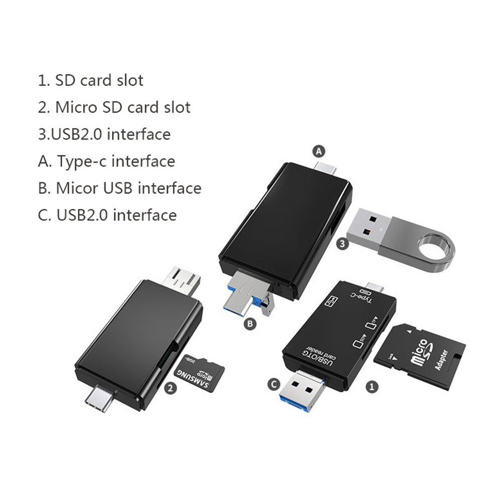 Type-C & Micro USB 6 trong 1 Đầu đọc thẻ OTG Ổ đĩa flash USB2.0 Universal OTG TF / SD Card tốc độ cao