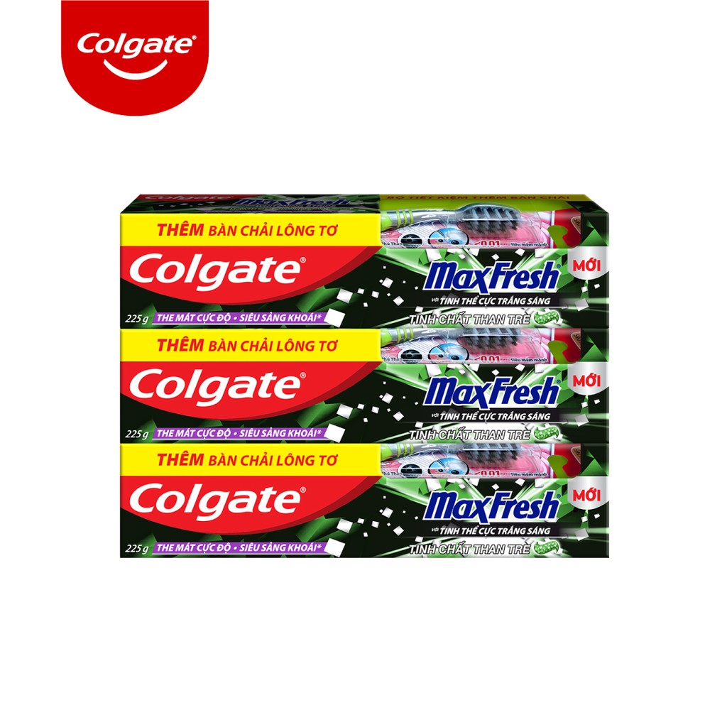 Bộ 3 Kem đánh răng Colgate Maxfresh than tre Bamboo Charcoal 225g/ tuýp kèm bàn chải