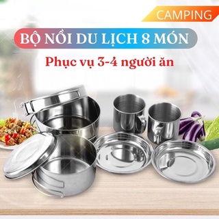 Bộ nồi du lịch dã ngoại 8 món nồi cắm trại dã ngoại gấp gọn-ndl8