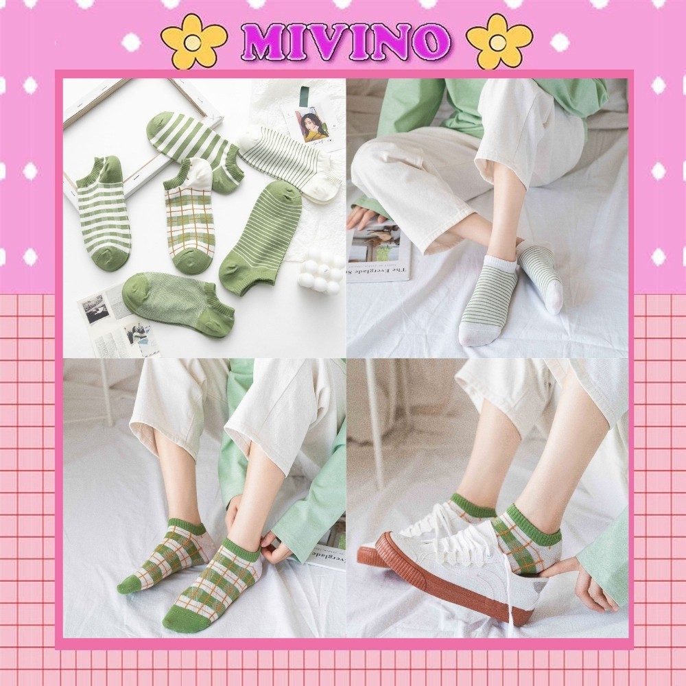 Tất nữ cổ thấp Mivino vớ nữ xanh vintage trẻ trung TN63