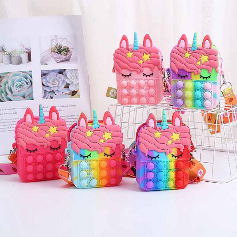 [ Rẻ Vô Địch] Túi POP IT Unicorn đeo chéo phiên bản giải toả căng thẳng MINI cho bé.(1405POP)