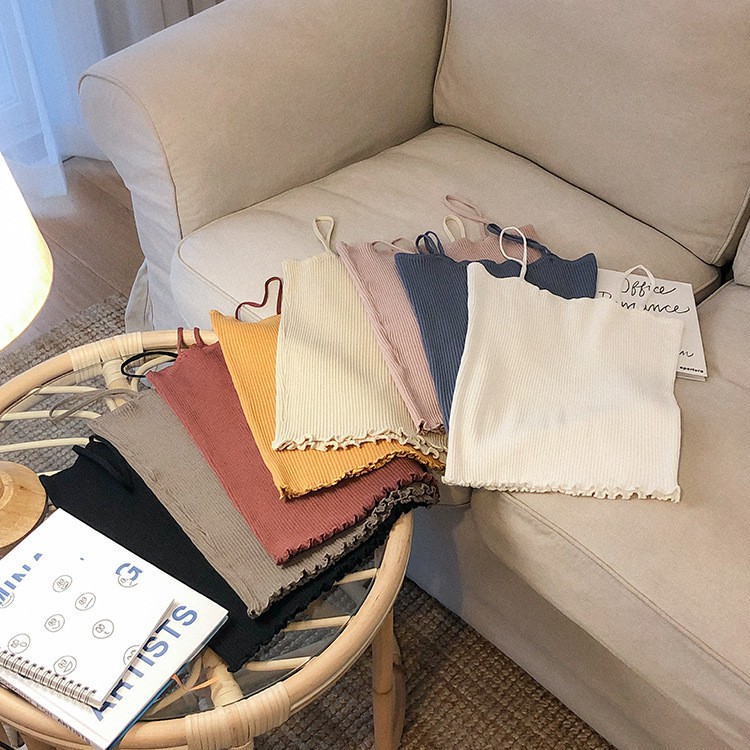 Áo Hai Dây Sợi Bún Dệt Kim Viền Cổ Gợn Sóng Dáng Ôm Mềm Mại - MSP T37 | BigBuy360 - bigbuy360.vn