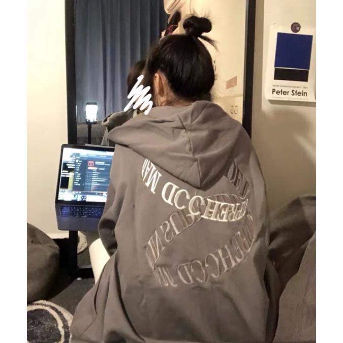 Áo khoác form rộng vải ni da cá có mũ áo khoác chống nắng dài tay