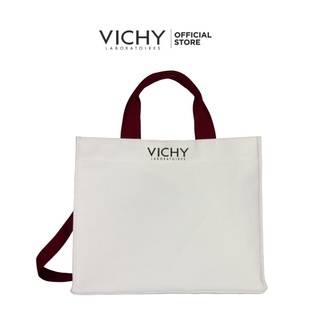 Túi xách tay Vichy trắng quai đỏ đô