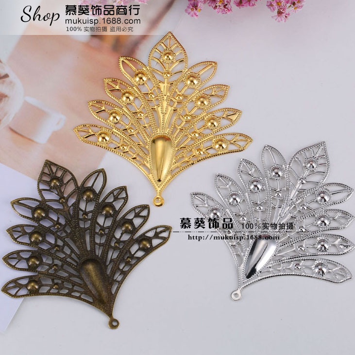 (1-5 cái) Phiến kim loại hình chim công size 80*74mm, Nguyên liệu làm trang sức Cổ Trang, Nguyên liệu DIY