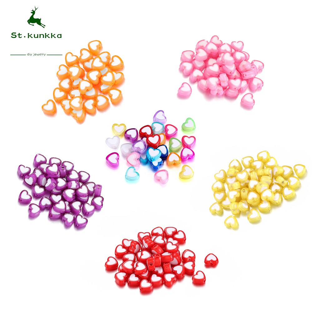 Bộ 50 Hạt Xỏ Acrylic Hình Trái Tim Dùng Để Nối Dài Mặt Nạ / Vòng Tay / Vòng cổ DIY