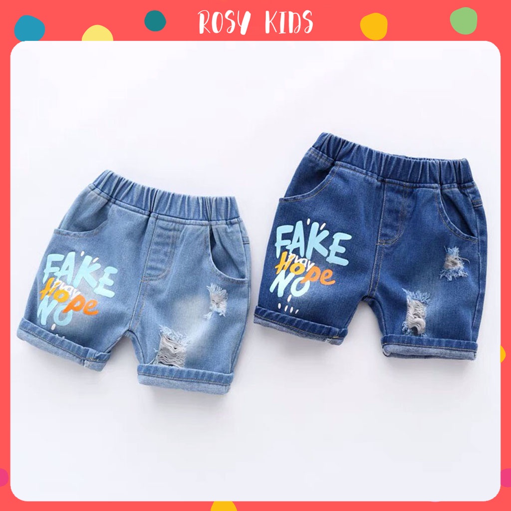 Quần Short Bé Trai Thêu Chữ F A K E, Quần Đùi Bé Trai Chất Bò Co Giãn Cao Cấp Cho Bé - ROSY KIDS