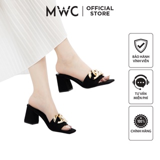 Giày MWC 4158 - Dép Cao Gót 5cm, Dép Cao Gót Đế Vuông Đính Khóa Sang Trọng