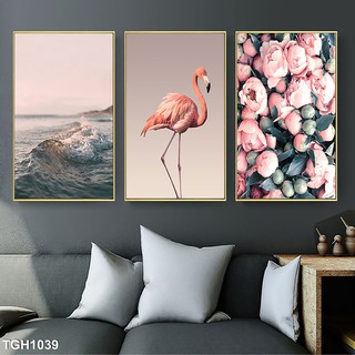 Combo 3 tranh canvas HỒNG HẠC khung gỗ cao cấp