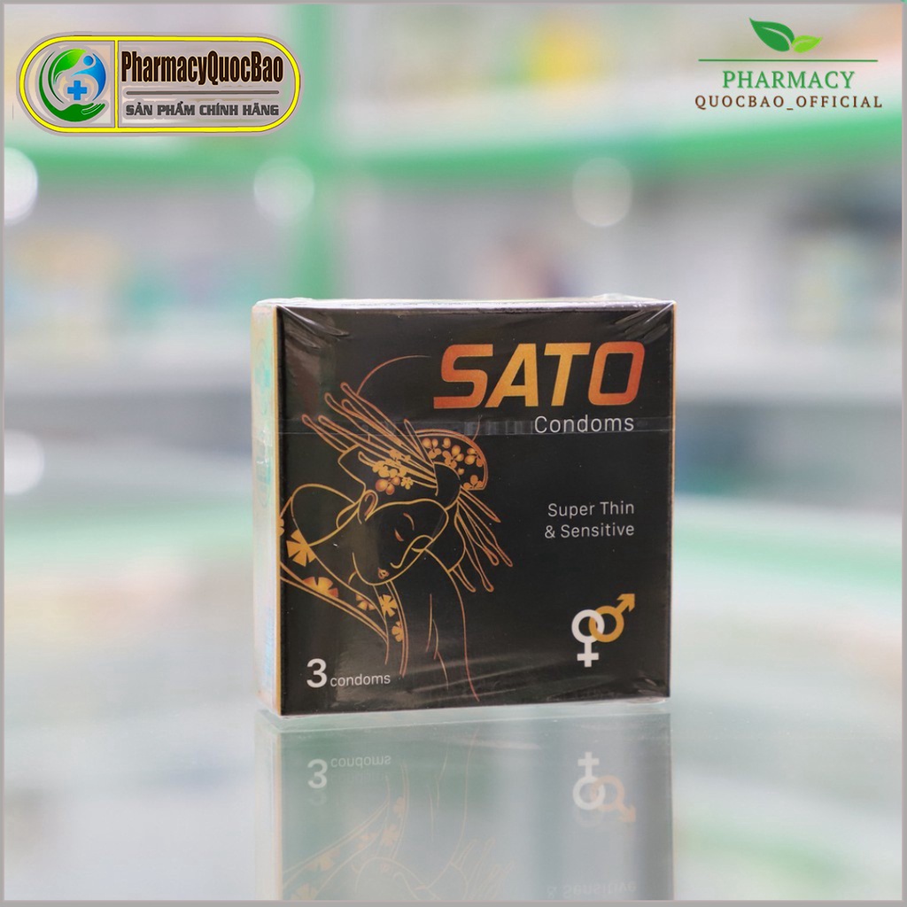 Bao cao su SATO hộp 3cái - Siêu mỏng chỉ 0.049mm - 100% cao su tự nhiện, an toàn - Bao cao su chính hãng