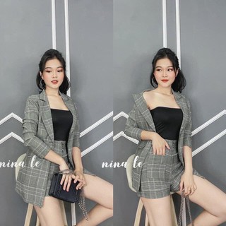 Set vest caro quần short