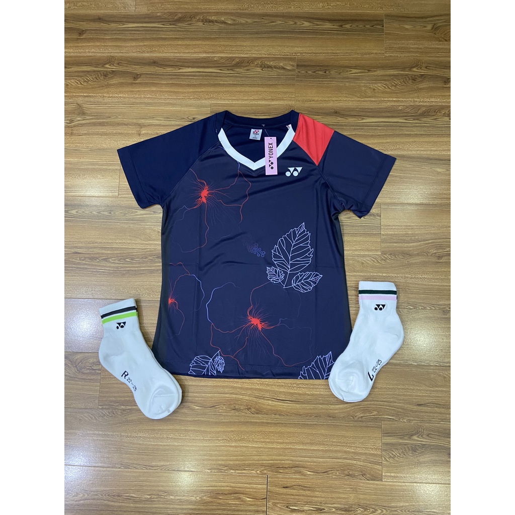 Áo cầu lông Yonex bông hoa màu xanh đen