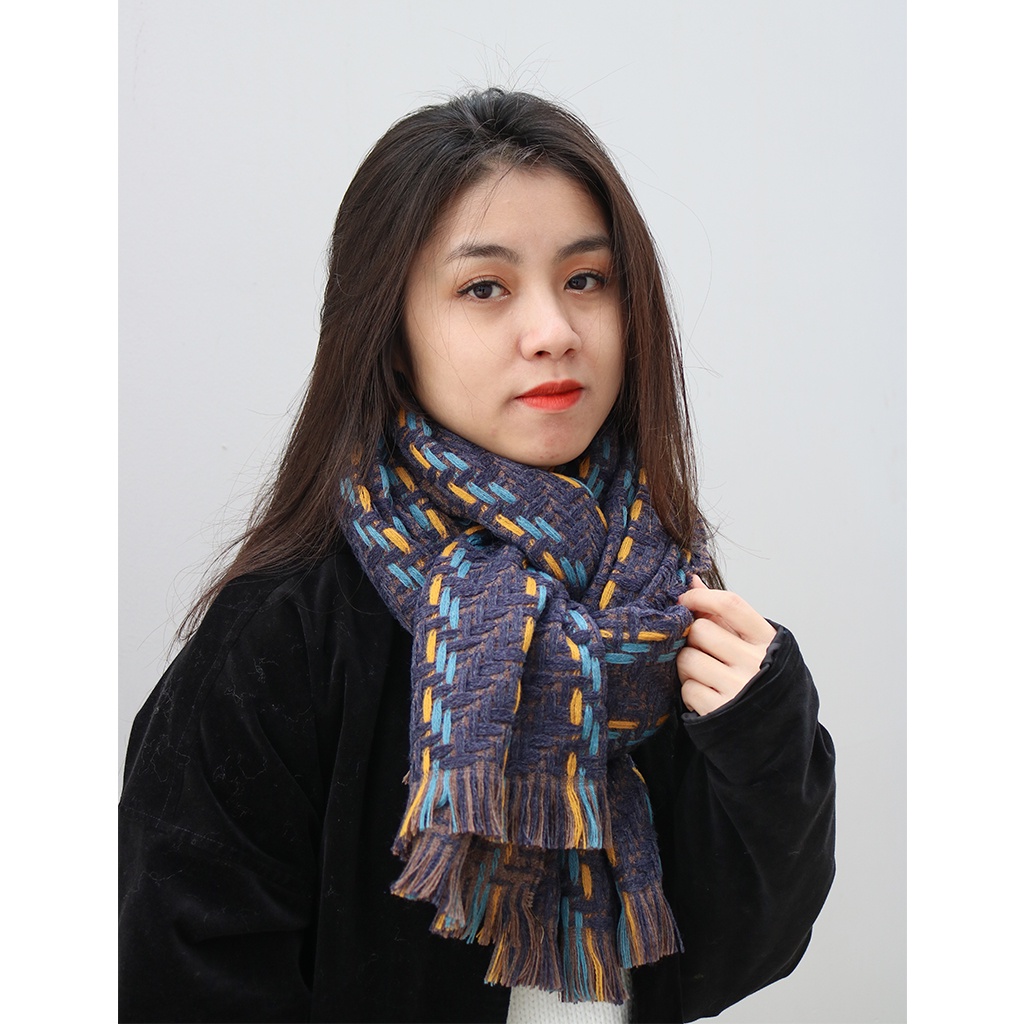 Khăn Quàng Cổ Khăn Len Nam Nữ Chất Liệu Len Dạ Đan Phong Cách Vintage Hàn Quốc