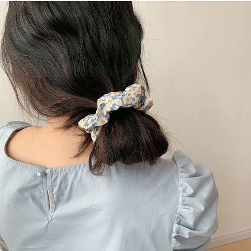 Scrunchies hoa caro màu tím cột tóc vải dễ thương nữ