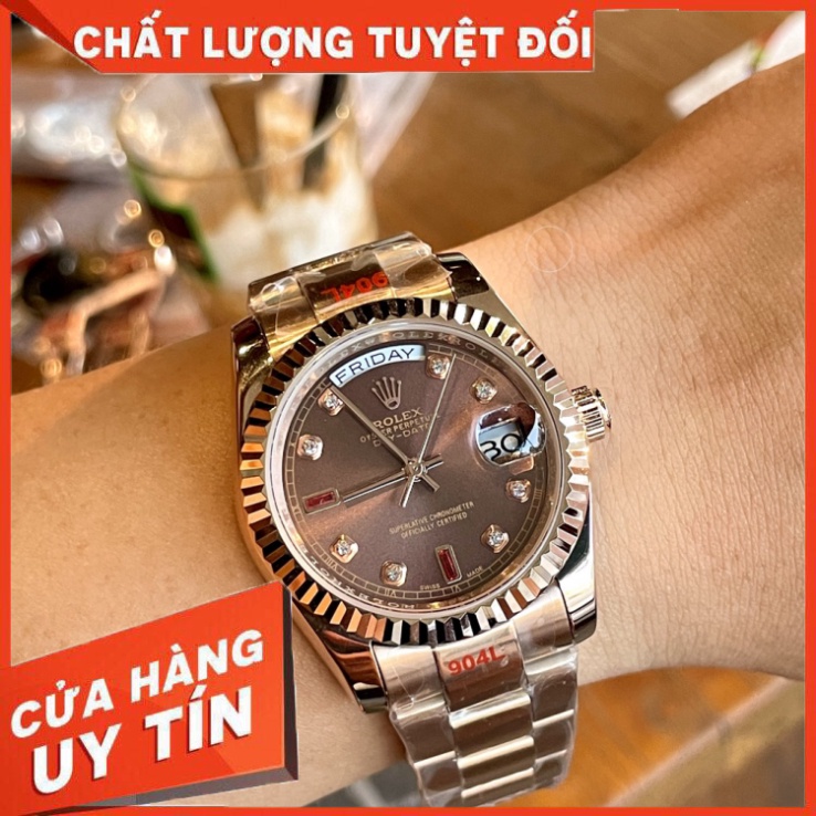 Đồng Hồ Nam RoLex Day-Date RA33 Sapphire Case 36mm 41mm NÂU Máy cơ Automatic Nhật