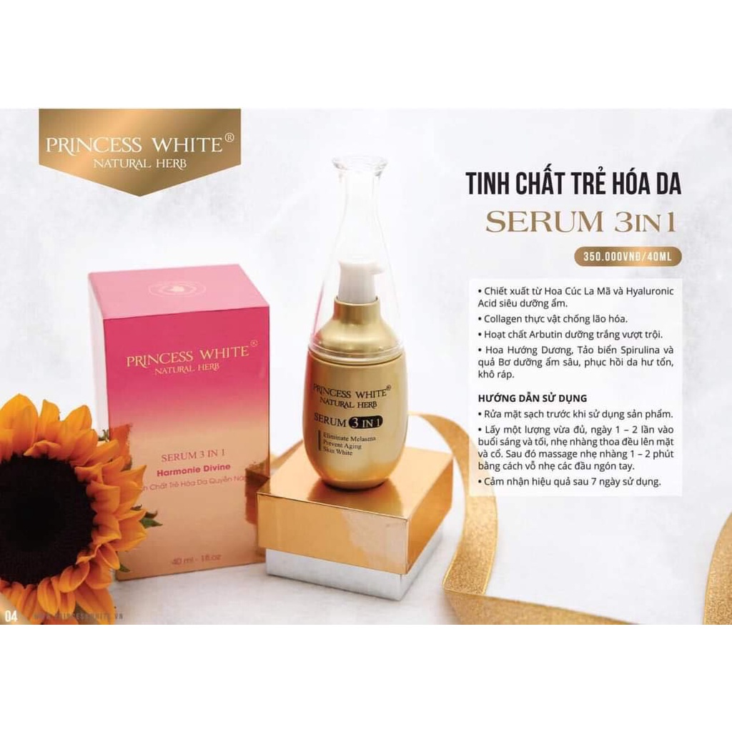 ( Chính Hãng - Quà Tặng kèm ) Serum 3-in-1 Dưỡng Da Toàn Diện 40ml Princess White