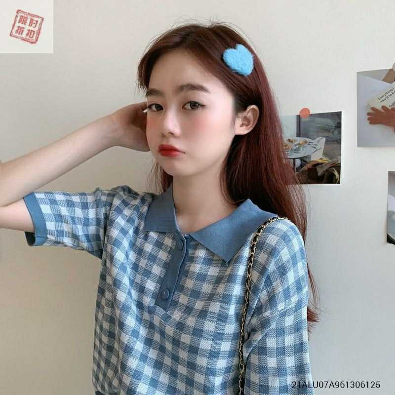 Áo len nữ tay ngắn cổ bẻ caro ulzzang thời trang nữ Fmstyle Saigon 21ALU07A961306 | BigBuy360 - bigbuy360.vn