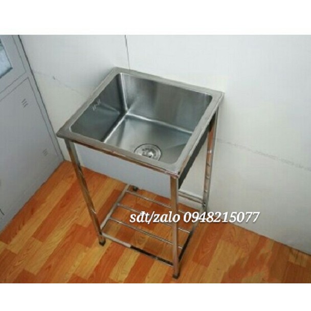 CHẬU RỬA  CHÉN ĐÚC INOX 304 - 1 HỘC CÓ CHÂN KT 60x45x75 DxRxC