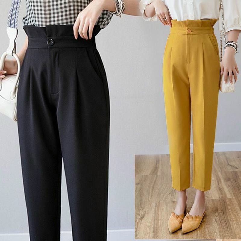 Quần tây baggy nữ đi học cạp lưng cao chất vải tuyết mưa dày vừa cạp bèo 2 màu đen vàng mặc làm công sở đẹp
