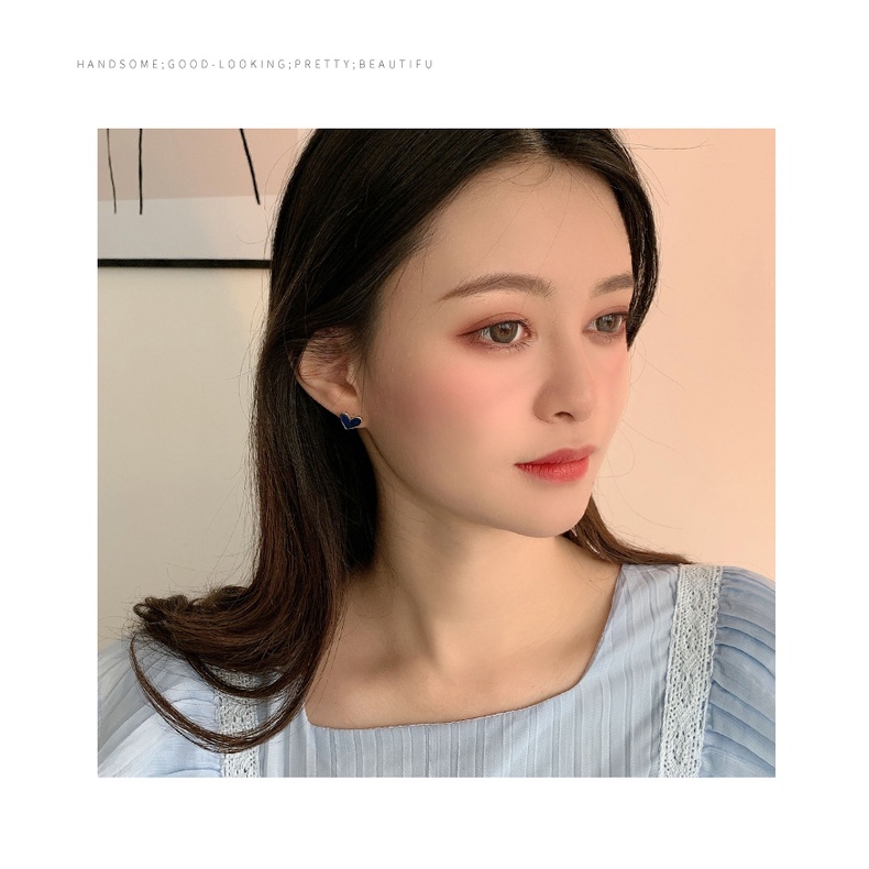 Bông tai hình trái tim màu xanh dương phong cách retro 2023