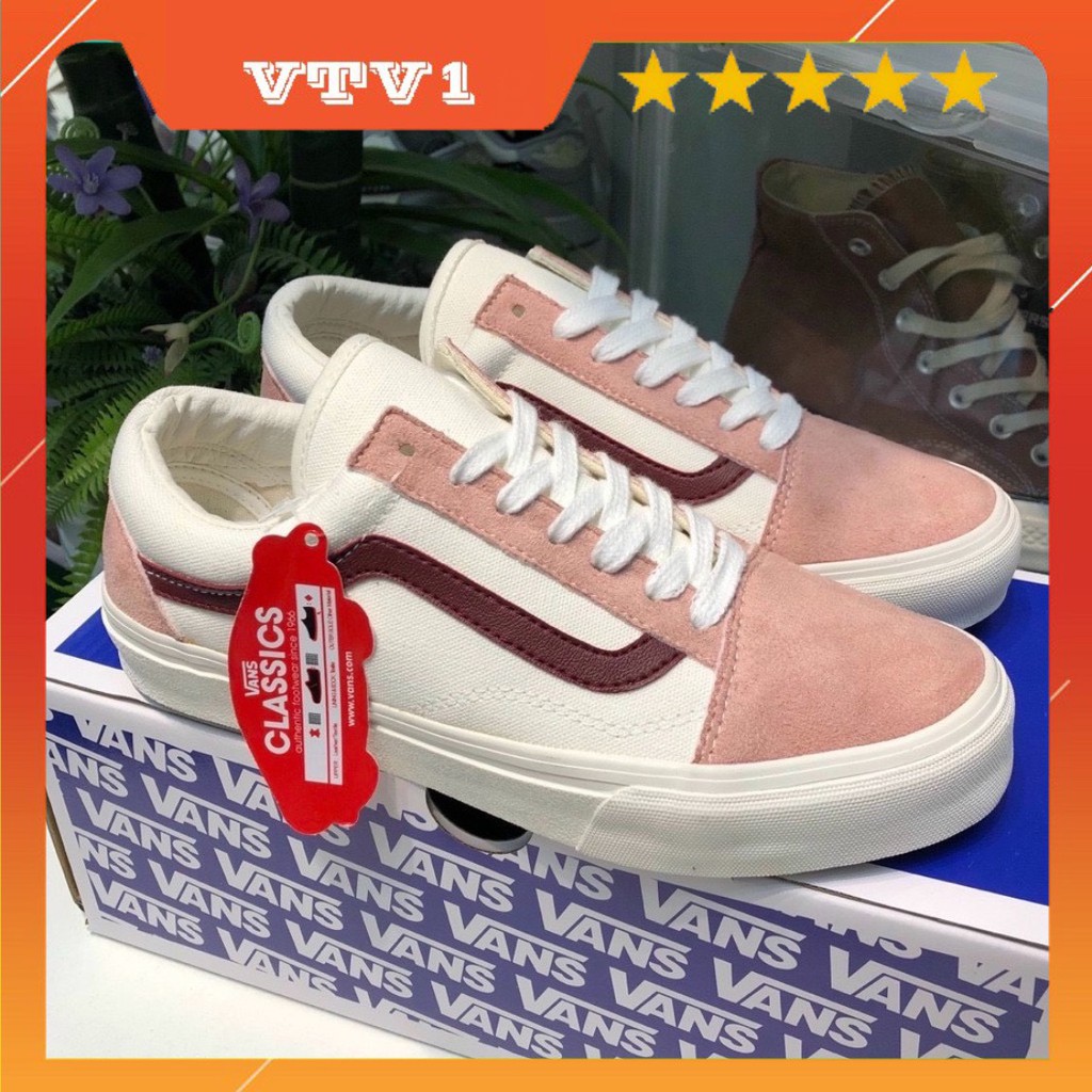 [ vans trắng viền hồng ] giày thể thao và sneaker nữ màu hồng 1/1