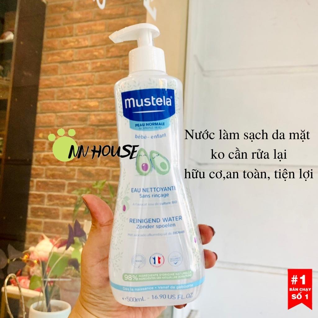 Nước làm sạch da mặt Mustela Eau Nettoyante Bio cho bé từ sơ sinh, da thường không cần rửa lại, nước rửa mặt, srm baby