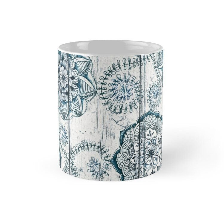 Cốc sứ in hình - Shabby Chic Navy Blue Doodles On Wood Mug - - Best Gift For Family Friends- MS1393