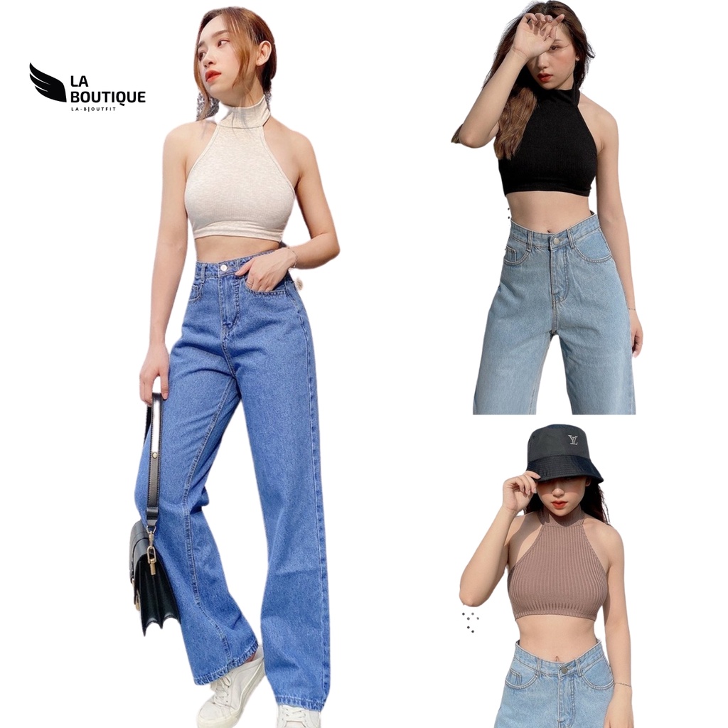 Áo Yếm Croptop Nữ, Cổ Lọ Gài Nút Freesize, Thun Gân 4 Chiều Cao Cấp - La Boutique