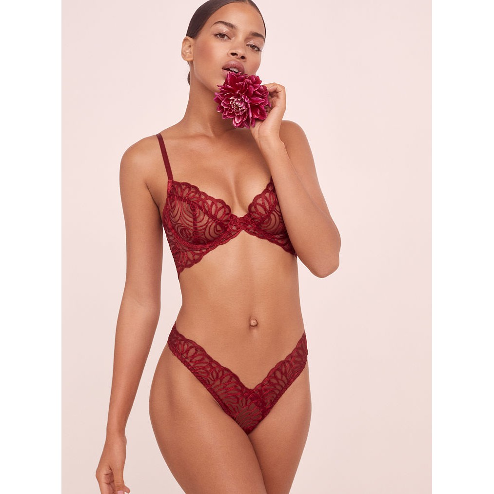 (Bill Mỹ size S) Áo lót 110 For Love & Lemons, Red Dark, màu đỏ phối lưới hoa văn cực sex, Hàng nhập USA