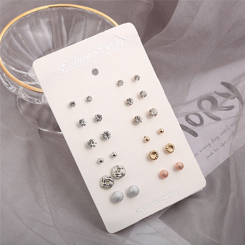 Thời trang Đơn giản Rhinestone Hoa Ngọc trai Stud Earrings Set Gold Silver