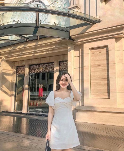 Đầm trắng cúp ngực hình nơ trễ vai tay phồng - Miky Dress T153(Có Ảnh Thật ,Video Thật)