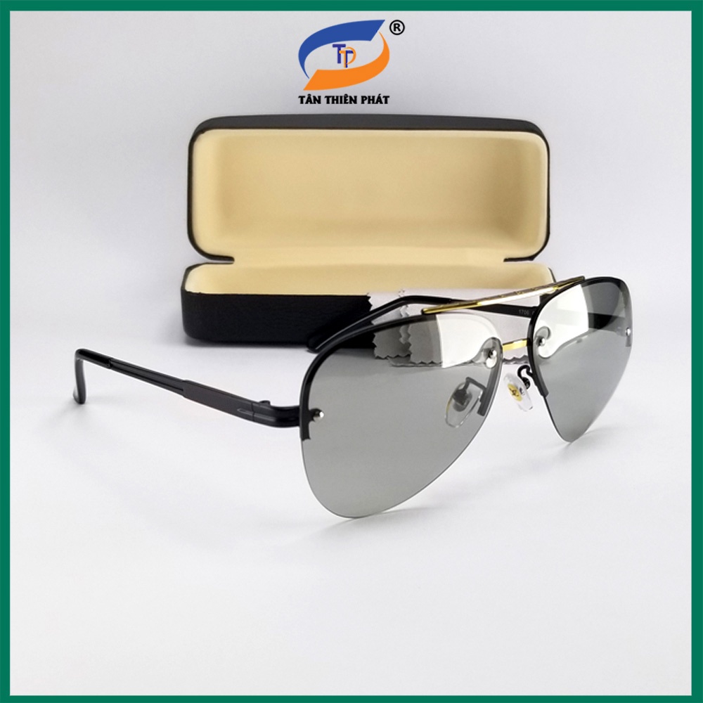 Mắt kính mát nam đổi màu đi ngày và đêm 1706 gọng tròn phi công, tròng nhựa Polarized chống nắng, chống tia UV