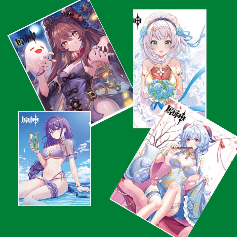 Combo 8 tấm poster Genshin Impact anime kích thước A3 giấy xịn HuTao Raiden Shogun Yae miko nahida diluc